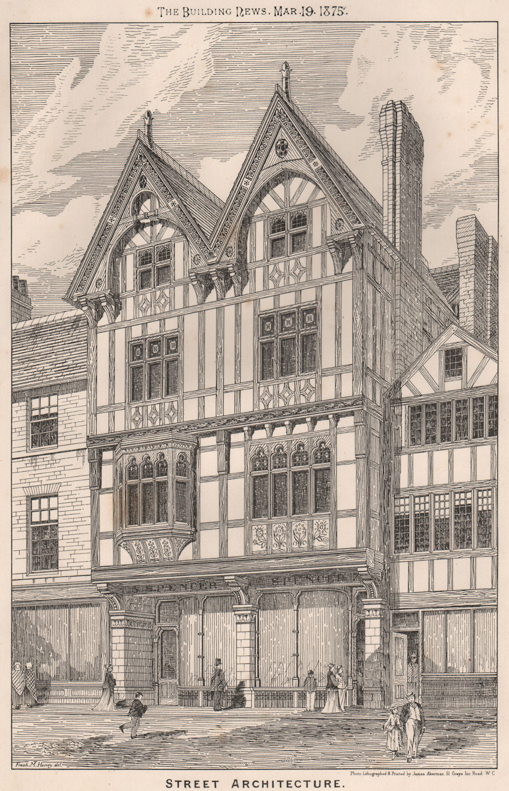 Street architecture. Buildings 1875 old antique vintage print picture